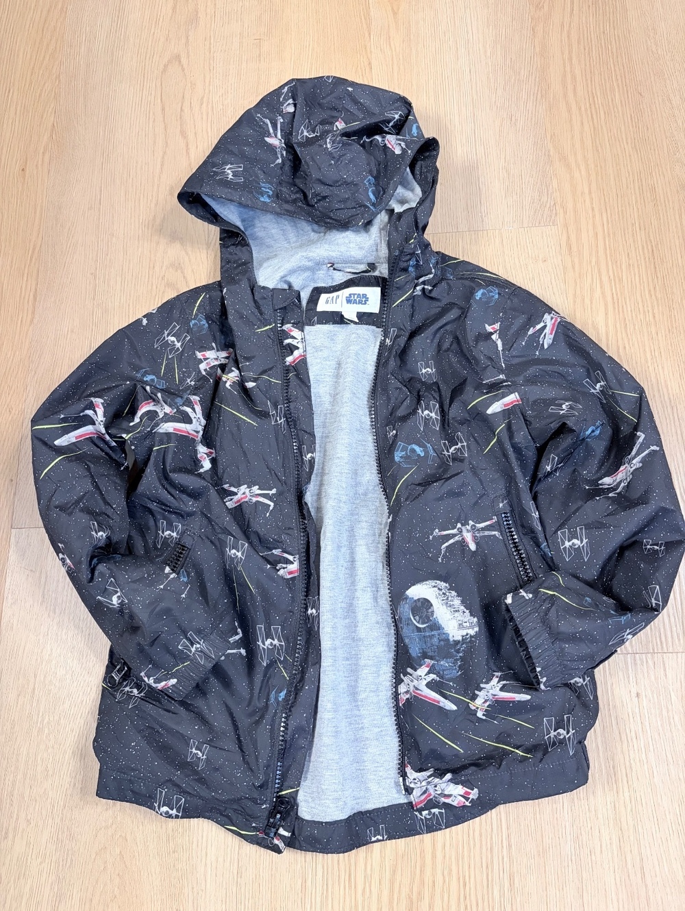 Boys Gap Kids Star Wars Hooded Jacket Black Space Print Size S